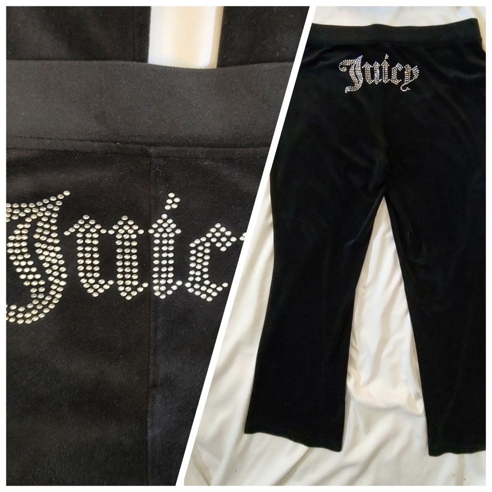 Y2K Vintage Juicy Pants Classic Rhinestone Bling Juicy Spellout on Butt Black XL